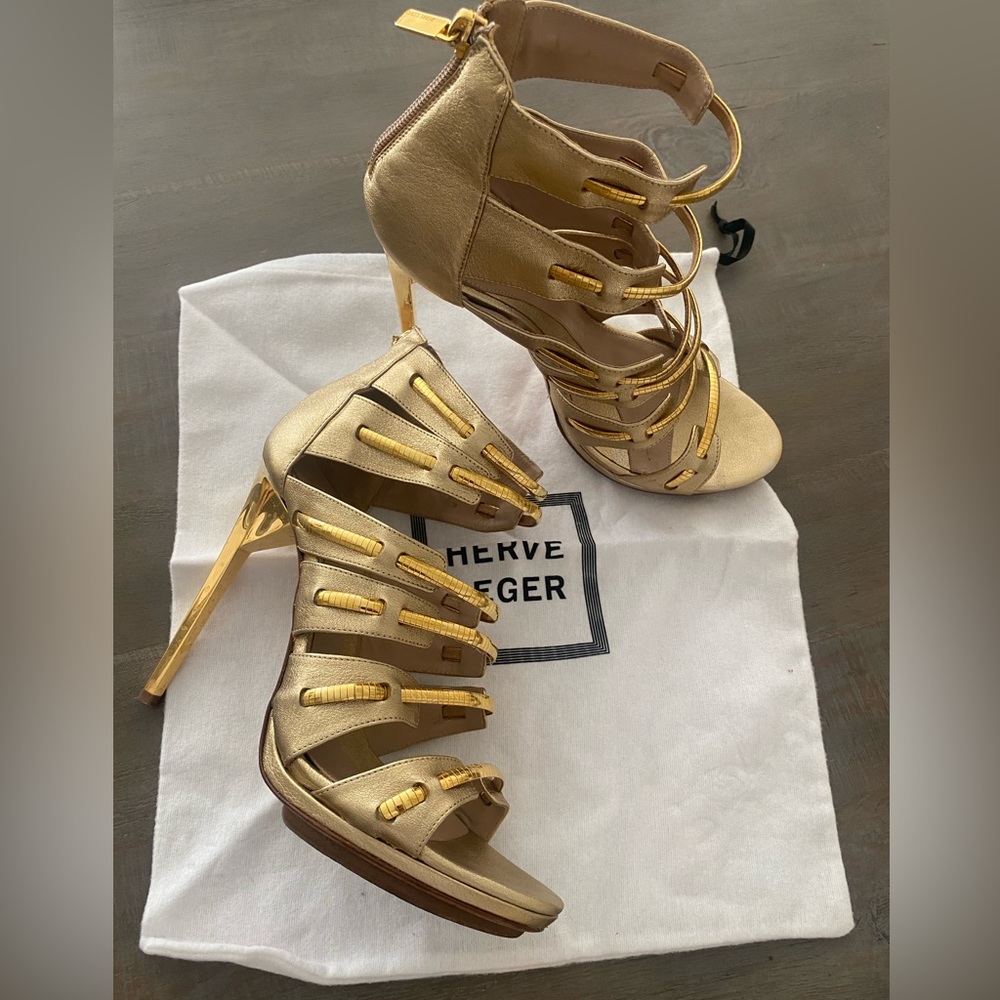 Herve Leger Eilis Gold Sandals 41